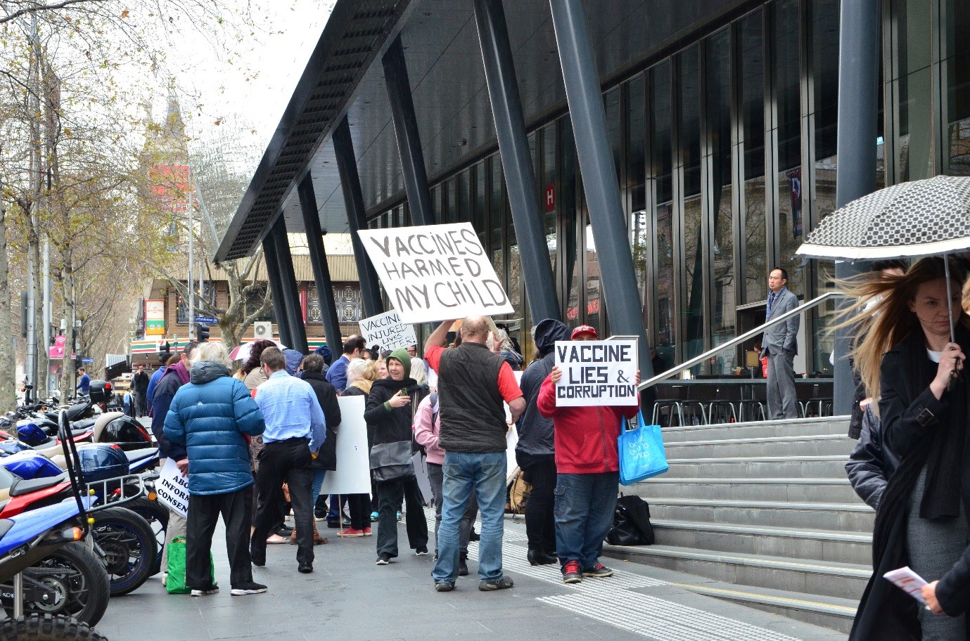 Figure 1 "Crazy anti-vaxxers protesting outside 111 Bourke Street, Melbourne" by Alpha, 2017
