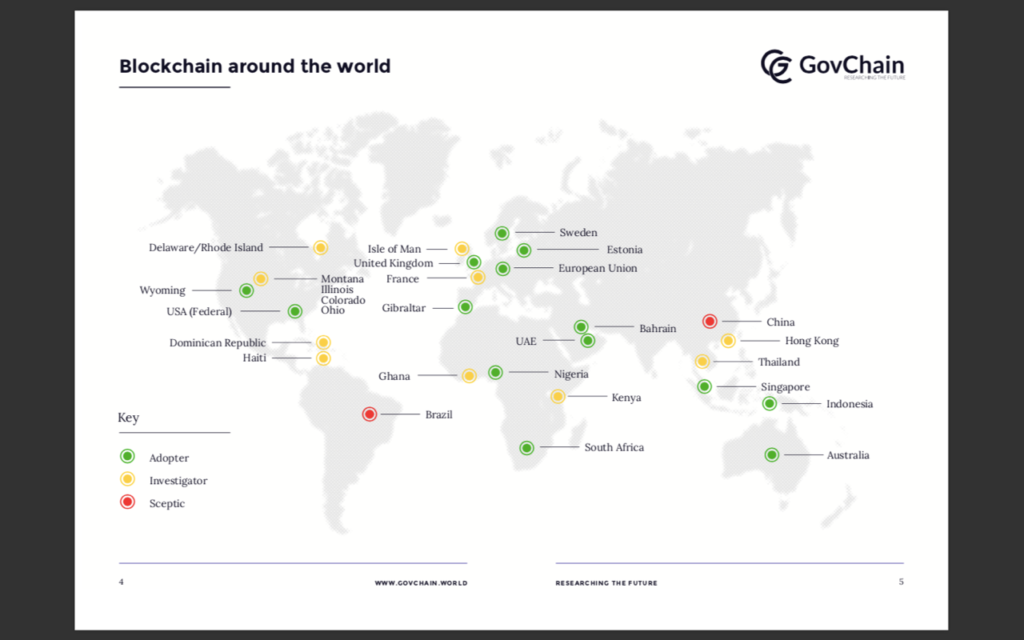 map showing blockchain around the globe
