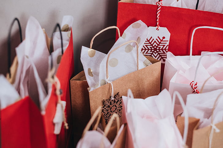 Shopping bags with a Christmas theme