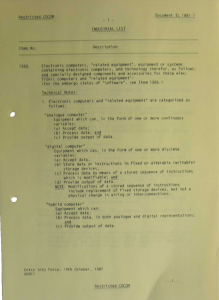 The first of a 56 page segment of a CoCom document, which defines computers.