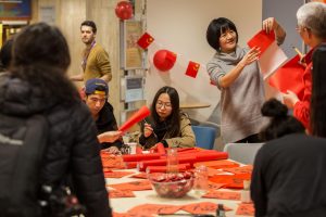 Students in CAL learning Chinese Calligraphy together