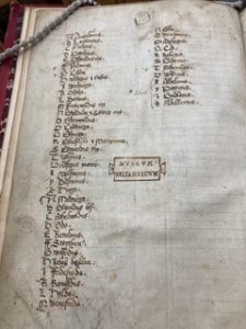 A page of a manuscript document showing a Table of Contents