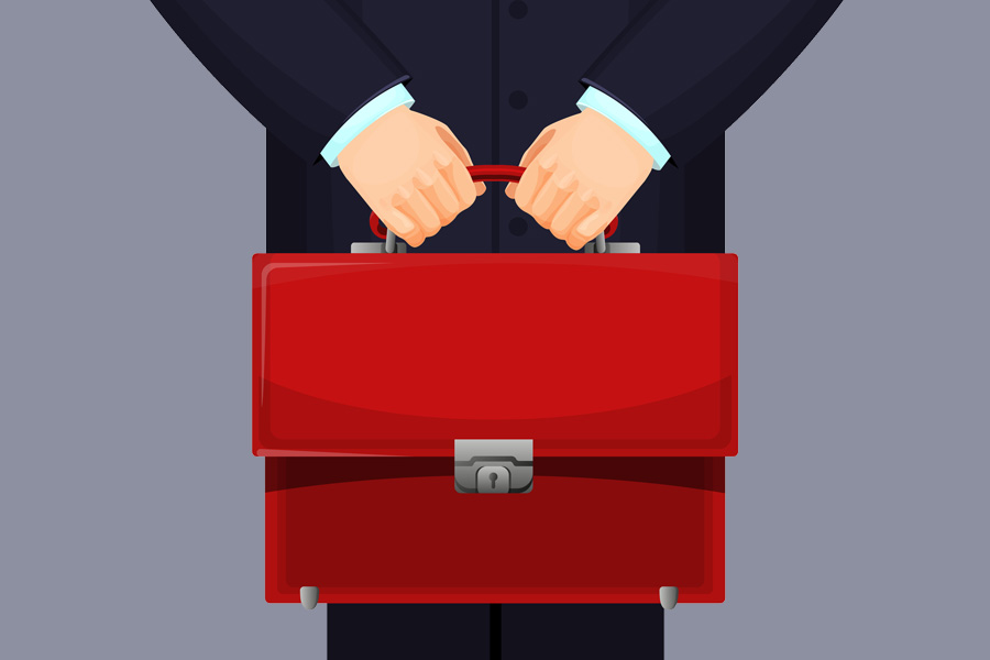 An animated figure holding a red briefcase