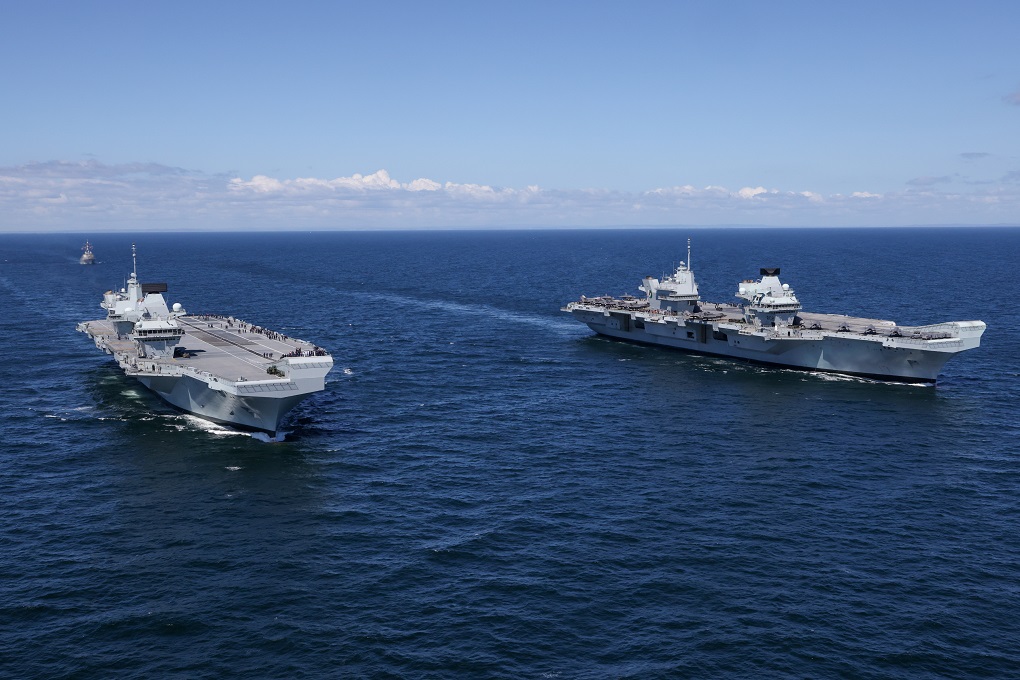 HMS Prince of Wales and HMS Queen Elizabeth pictured at sea