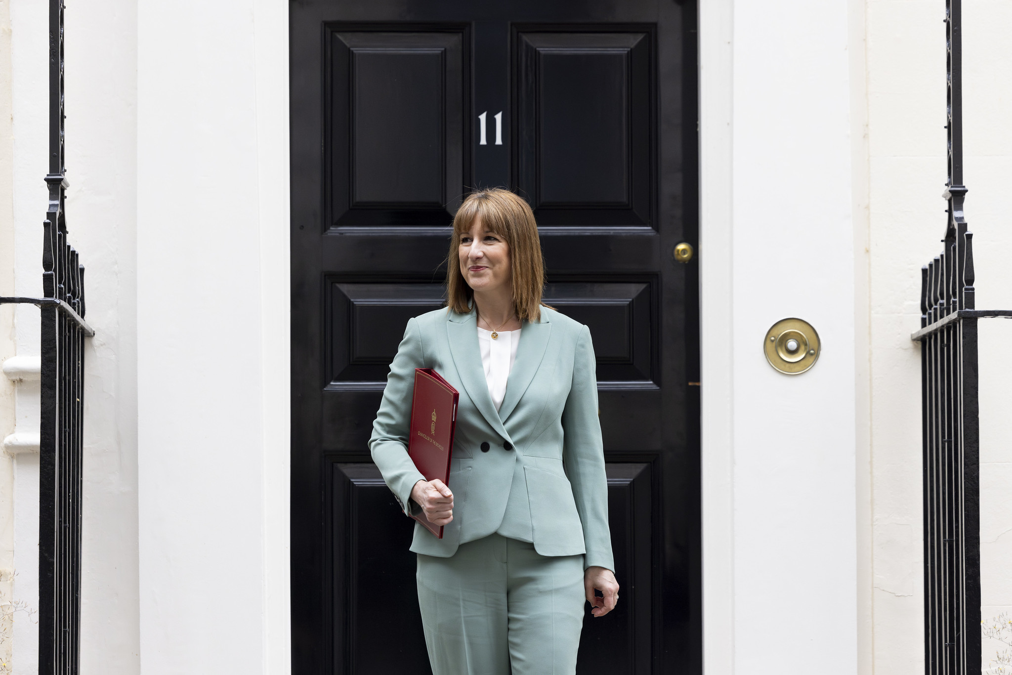 Chancellor Rachel Reeves leaves No 11 Downing Street, to deliver her Spending Review.