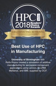HPCWIre 2018 Readers' Choice award for Best Use of HPC in Manufacturing