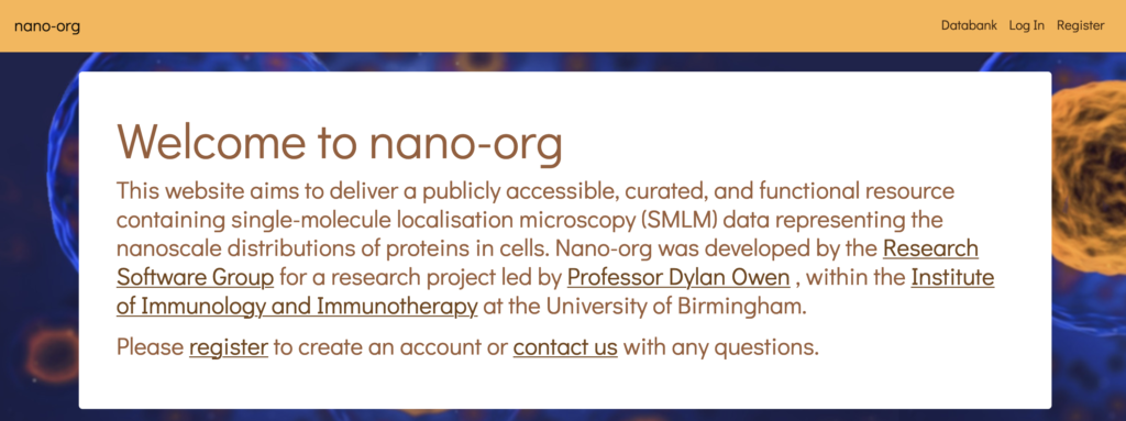 Screenshot of nano-org homepage.