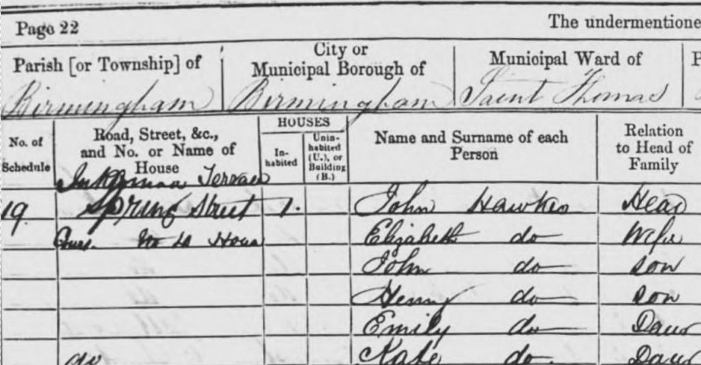 1861 census for the Hawkes family