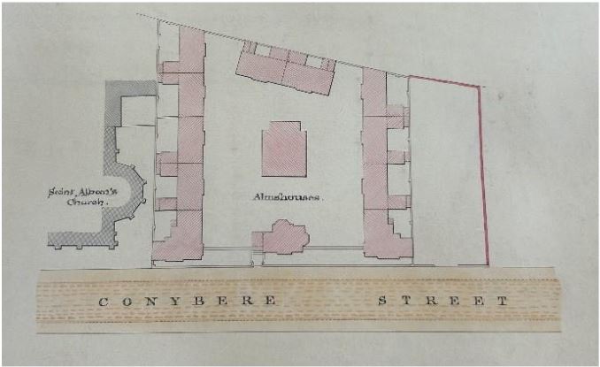 Drawing of Conybere Street 1901, Lench’s Trust