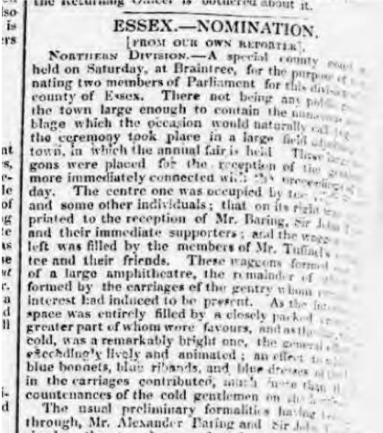 This image shows part of a scanned newspaper article from the Morning Chronicle on 12th January 1835.