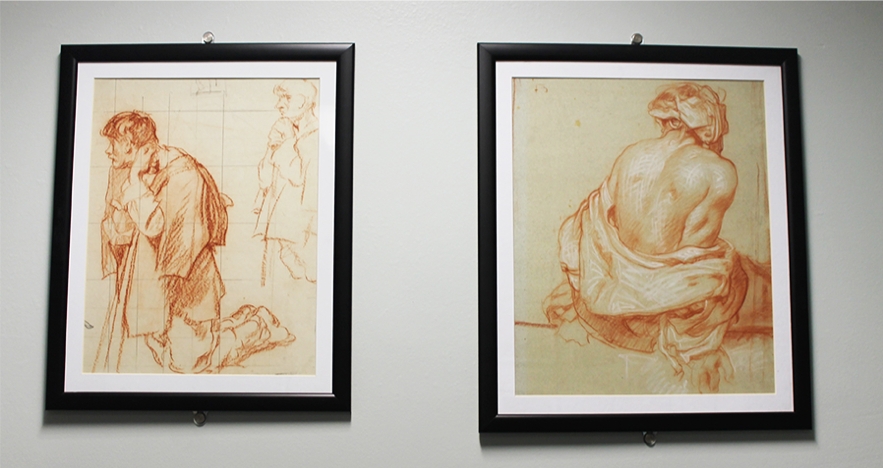 Frank Brangwyn, Showing Studies of Kneeling Figure (1944) on the left and Seated Figure (1944) on the right