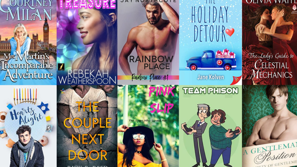 A selection of queer romance novel covers