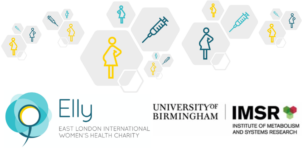 Images shows drawing of a pregnant woman and a vaccination needle